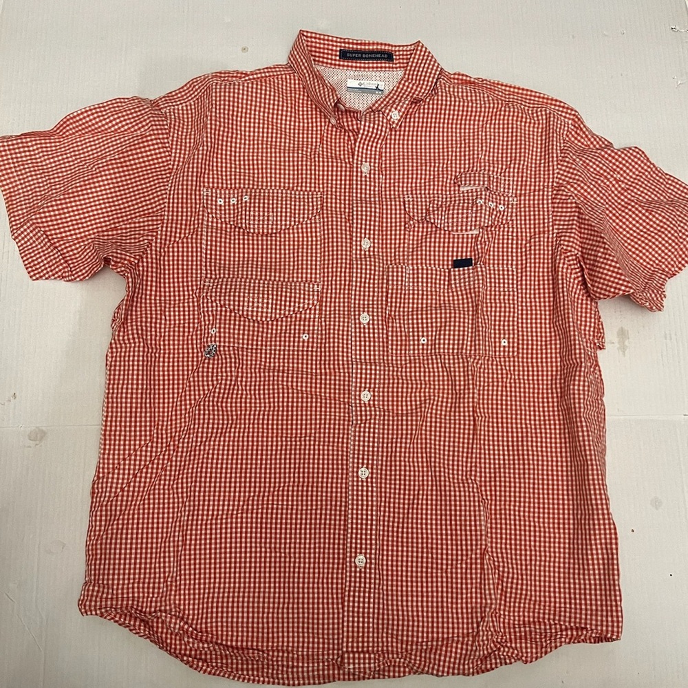 Columbia PFG Super Bonehead vented fishing gingham button down short sleeveshirt